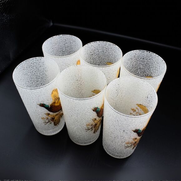 Vintage Highball Glasses Pheasant Design Tumblers West Virginia Glass Retro MCM - Picture 5 of 6